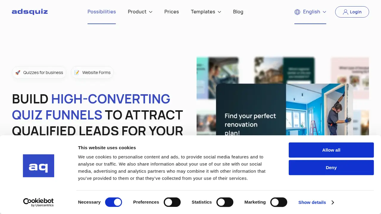 Screenshot of the adsquiz.io website