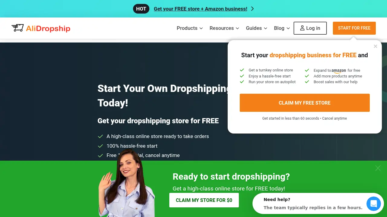Screenshot of the alidropship.com website