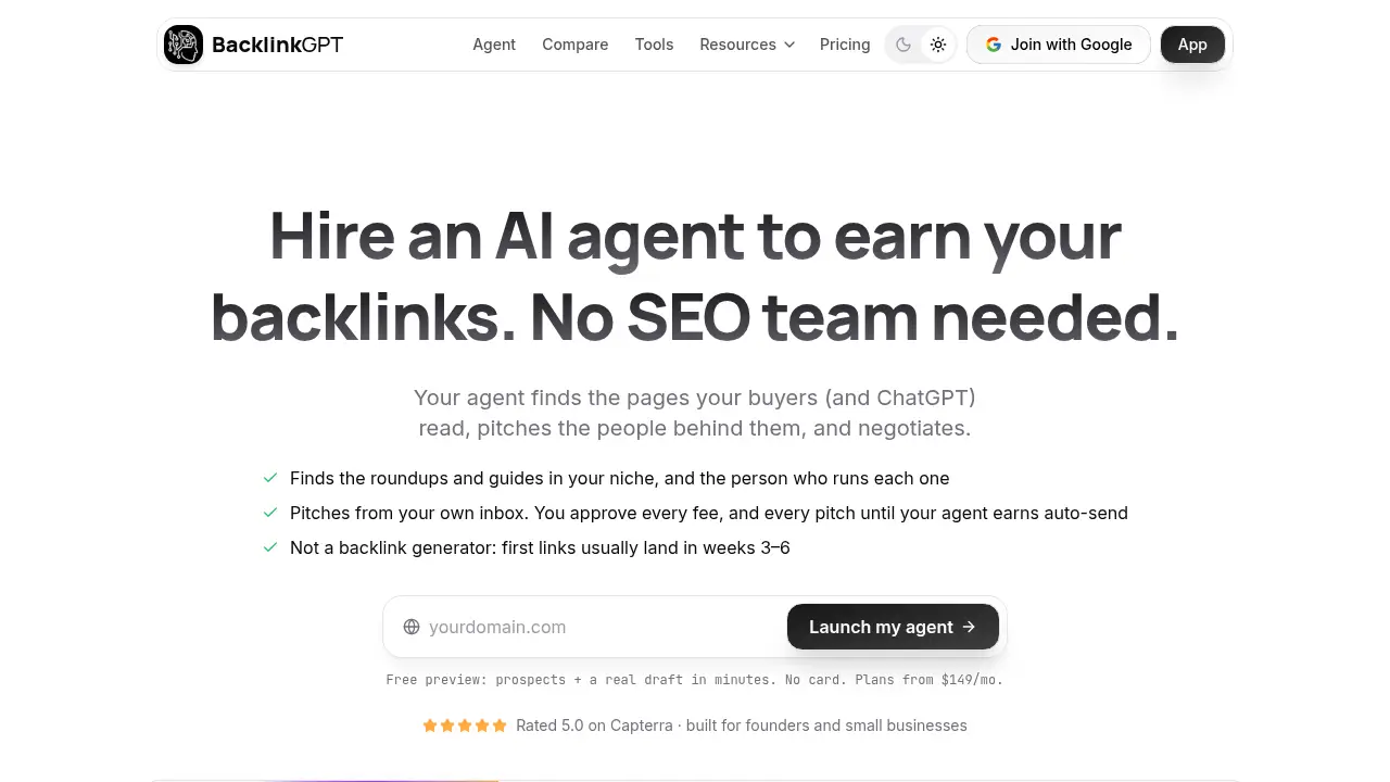 Screenshot of the backlinkgpt.com website