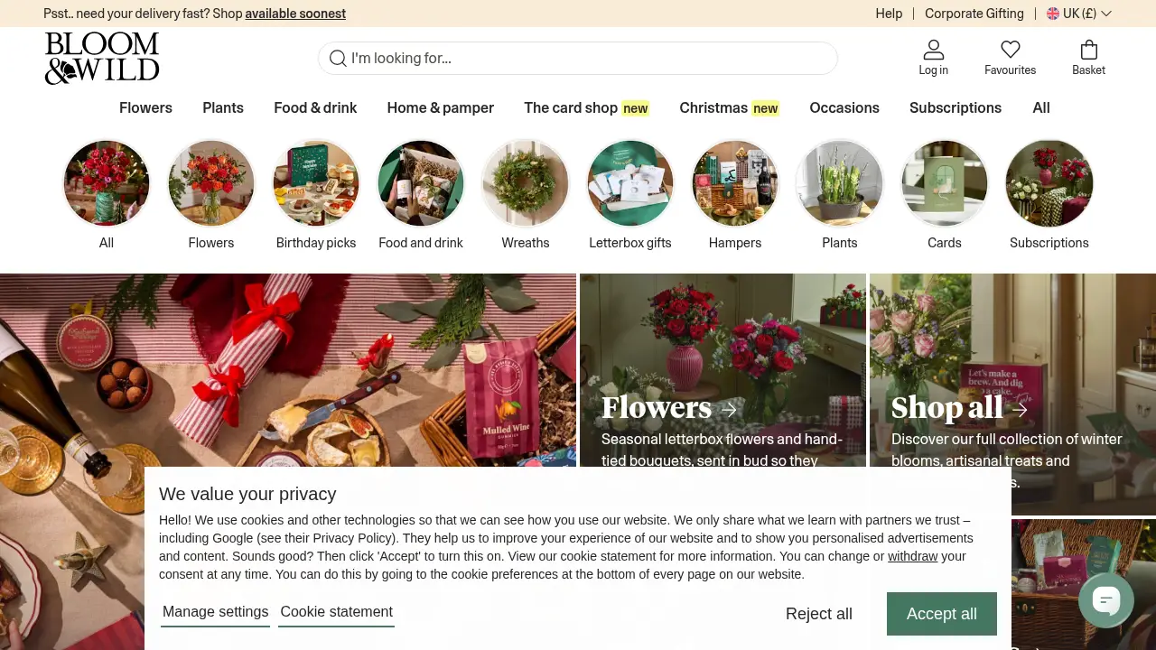 Screenshot of the bloomandwild.com website