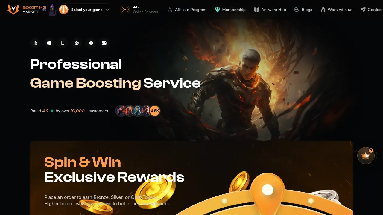 Screenshot of the boostingmarket.com website