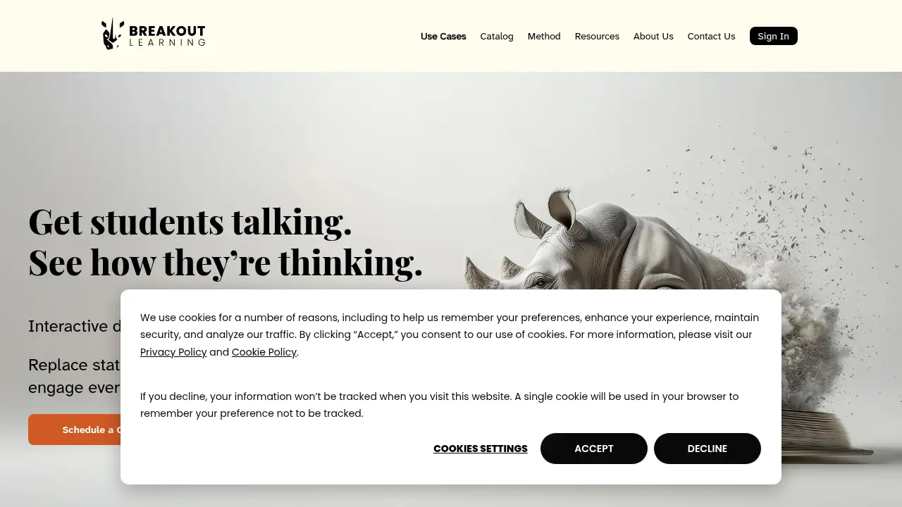 Screenshot of the breakoutlearning.com website