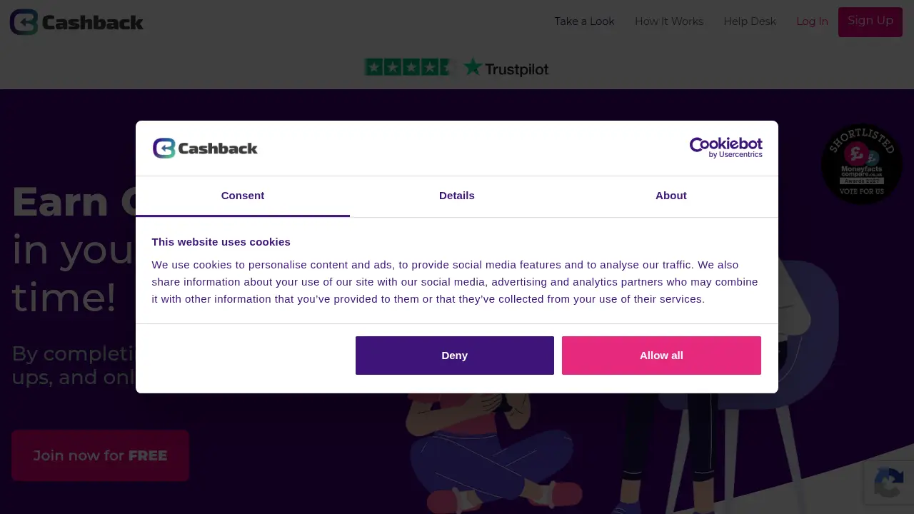 Screenshot of the cashback.co.uk website
