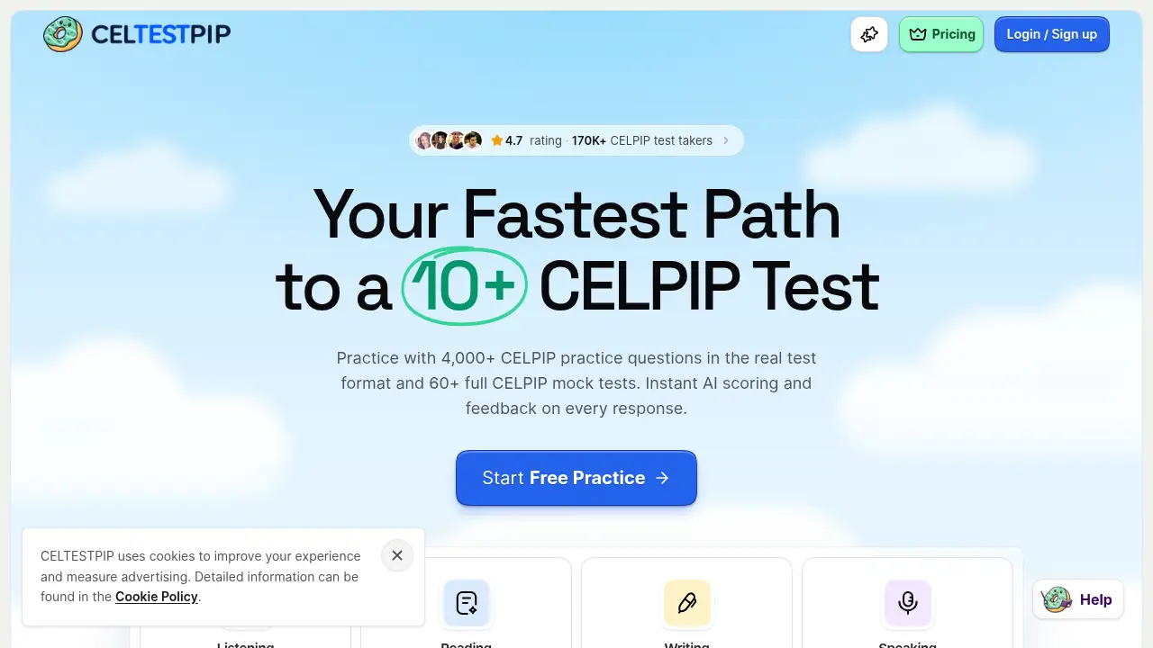 Screenshot of the celtestpip.com website