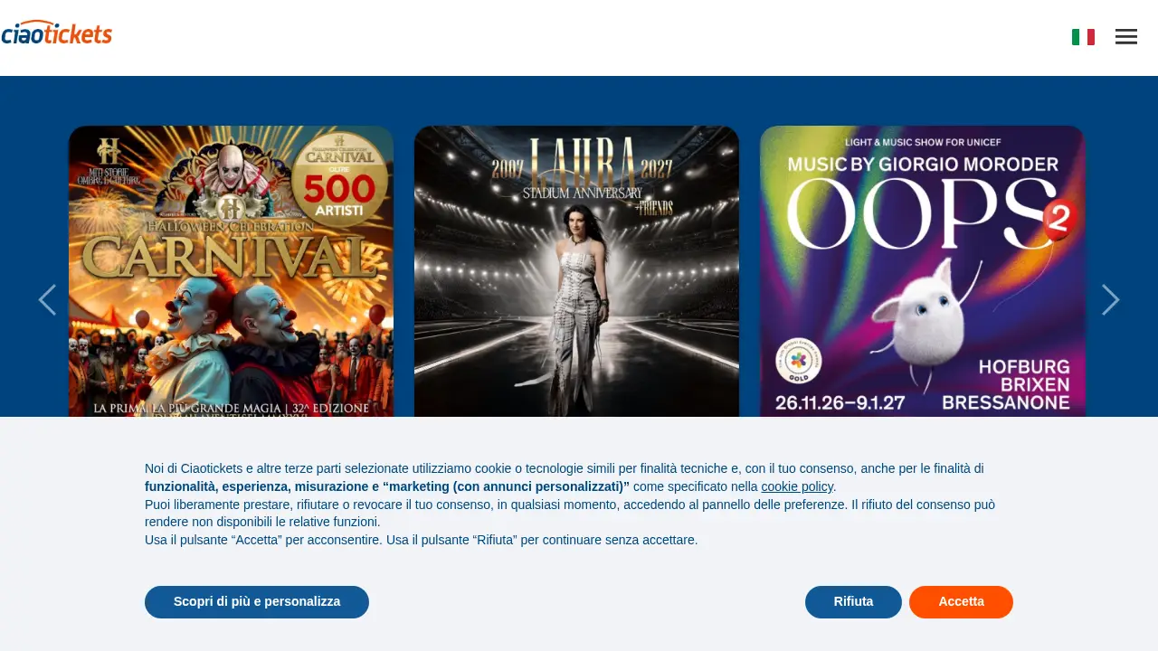 Capture d’écran du site ciaotickets.com