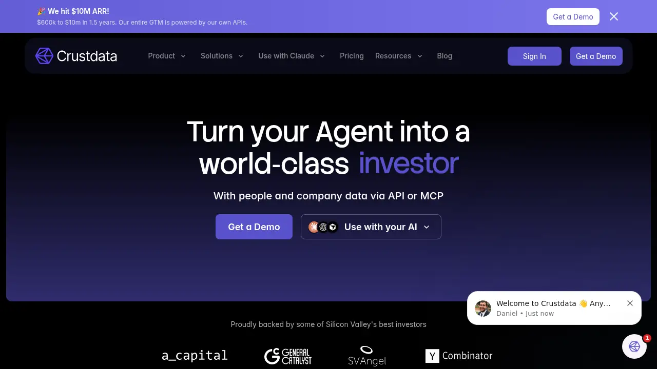 Screenshot of the crustdata.com website