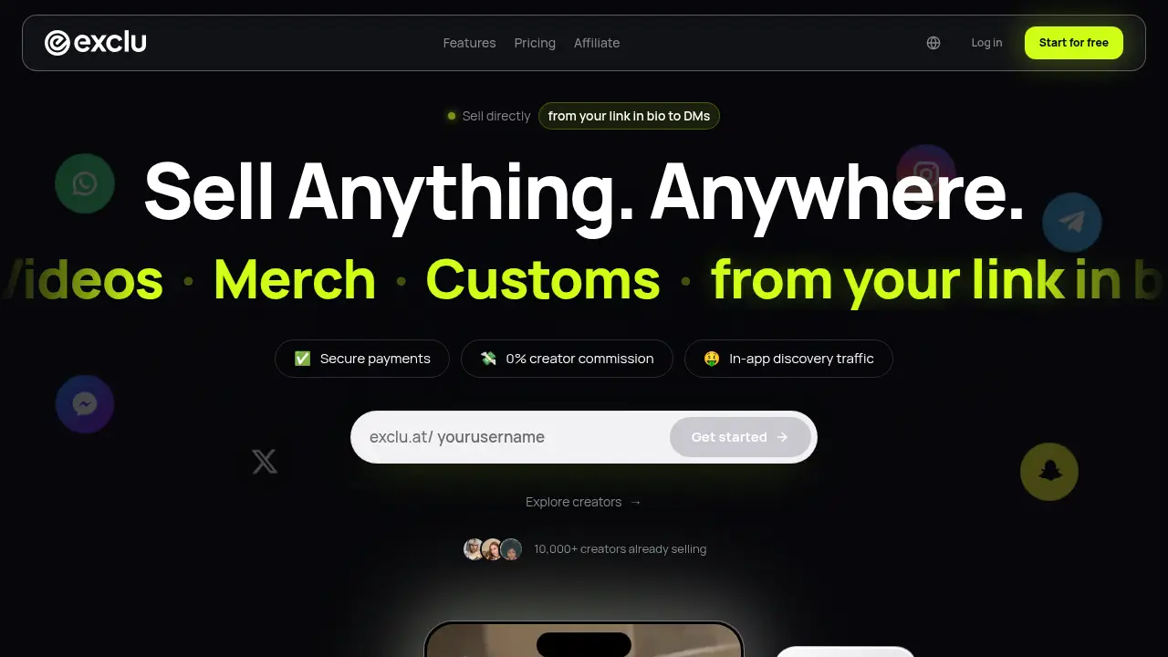 Screenshot of the exclu.at website