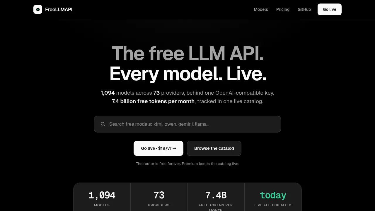 Screenshot of the freellmapi.co website