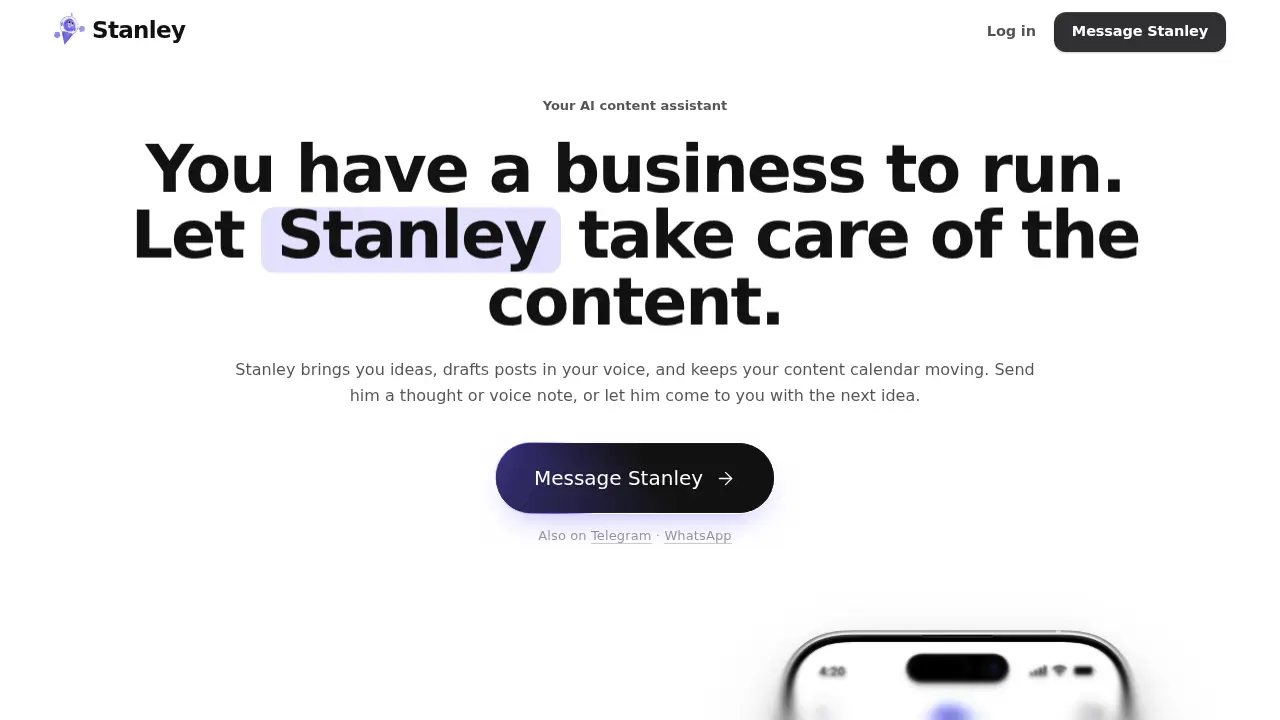 Screenshot of the getstanley.ai website