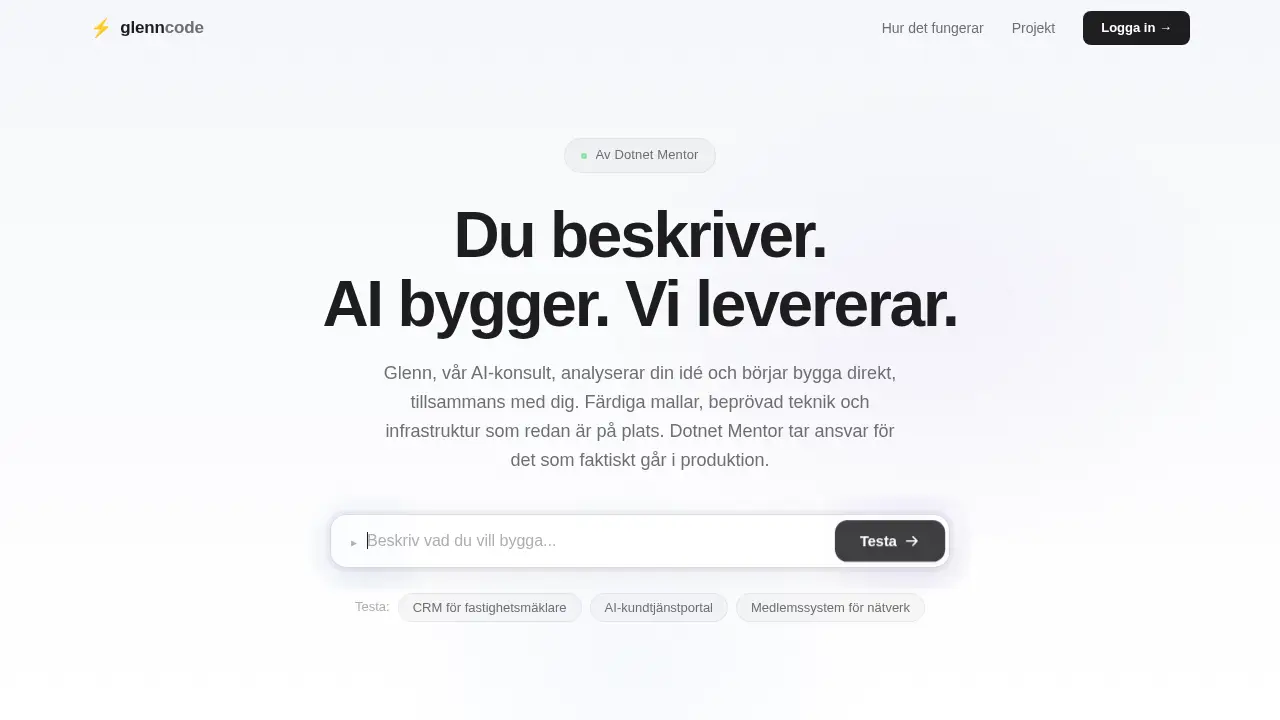 Screenshot of the glenncode.ai website
