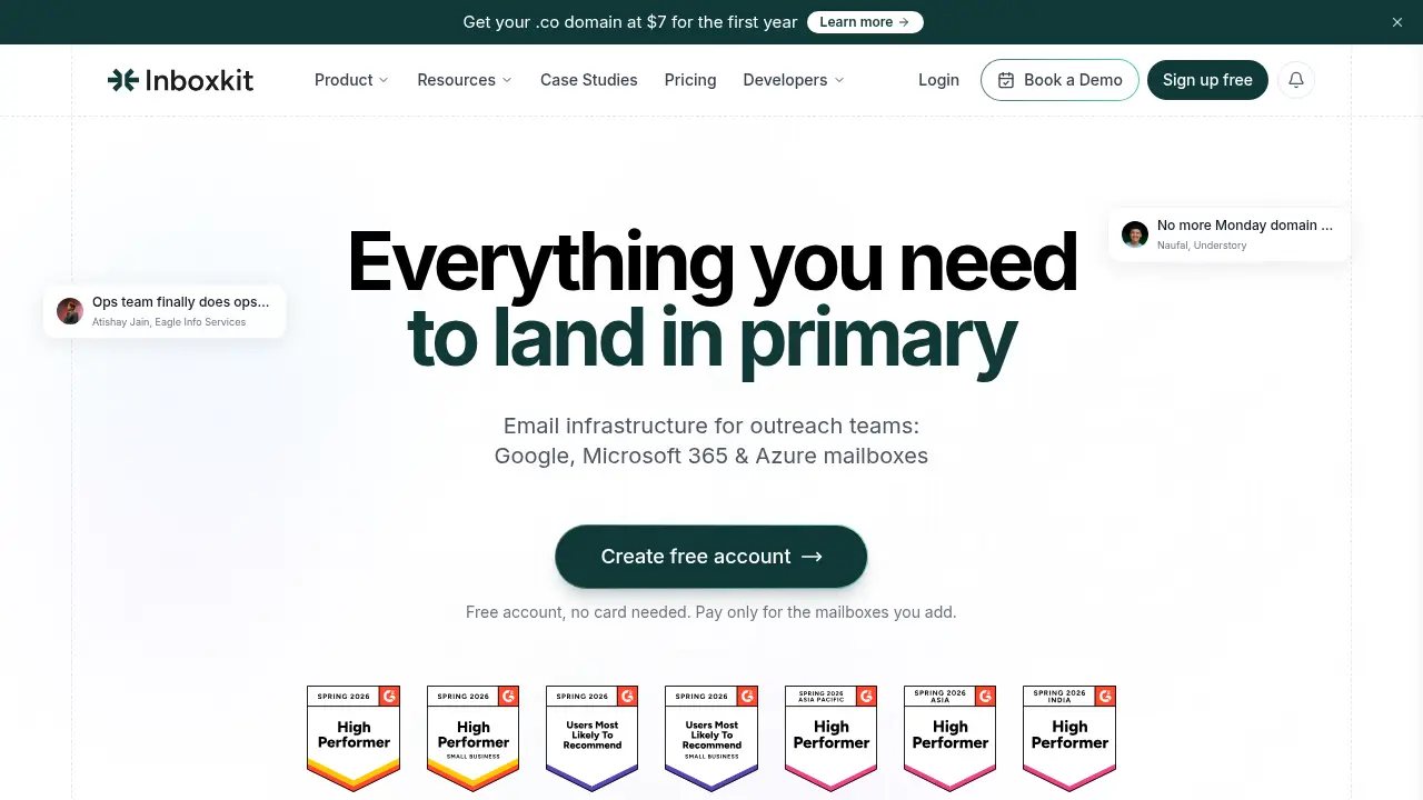 Screenshot of the inboxkit.com website