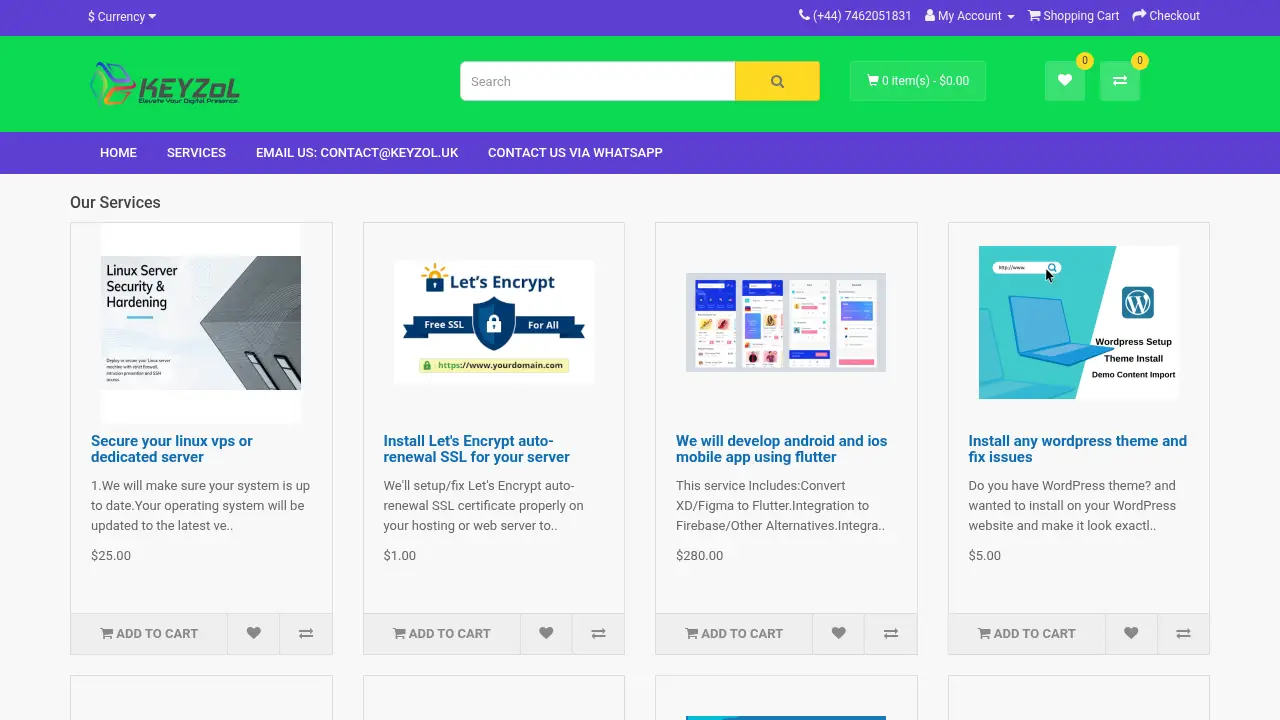 Screenshot of the keyzol.uk website