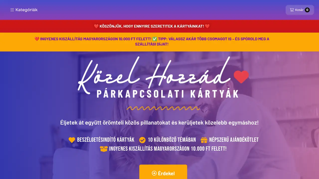 Screenshot of the kozelhozzad.hu website