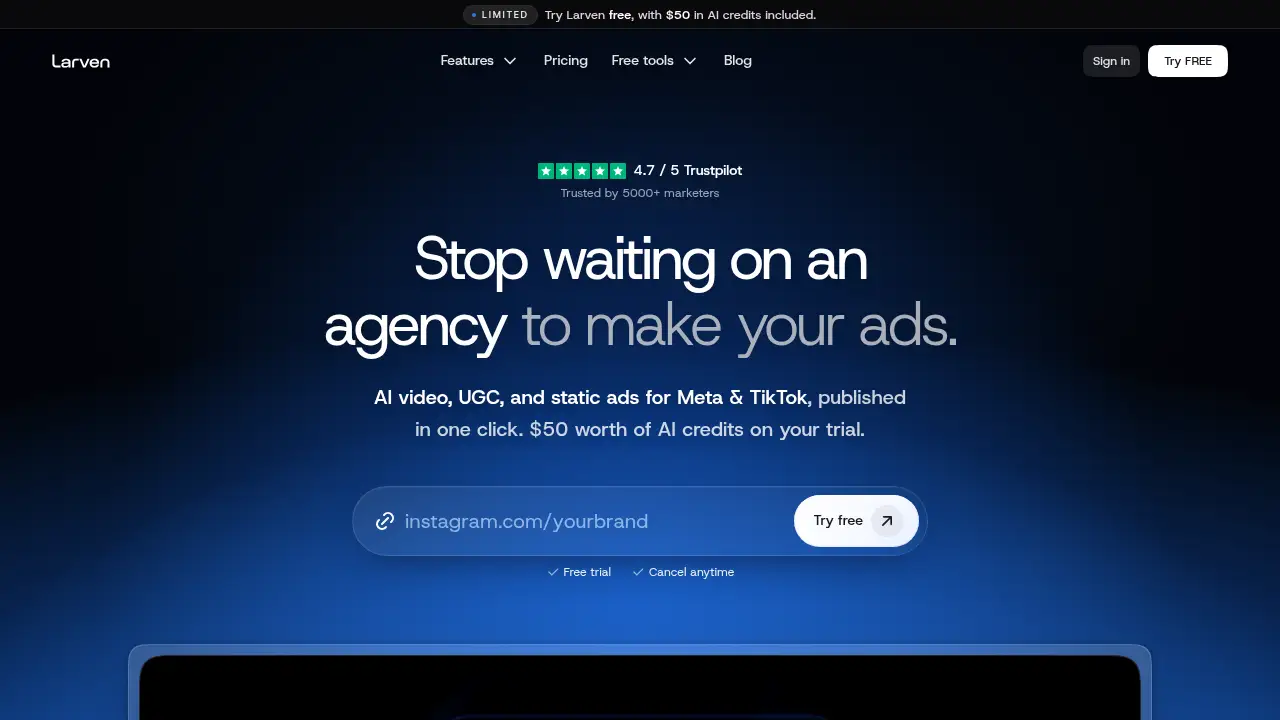 Screenshot of the larven.ai website
