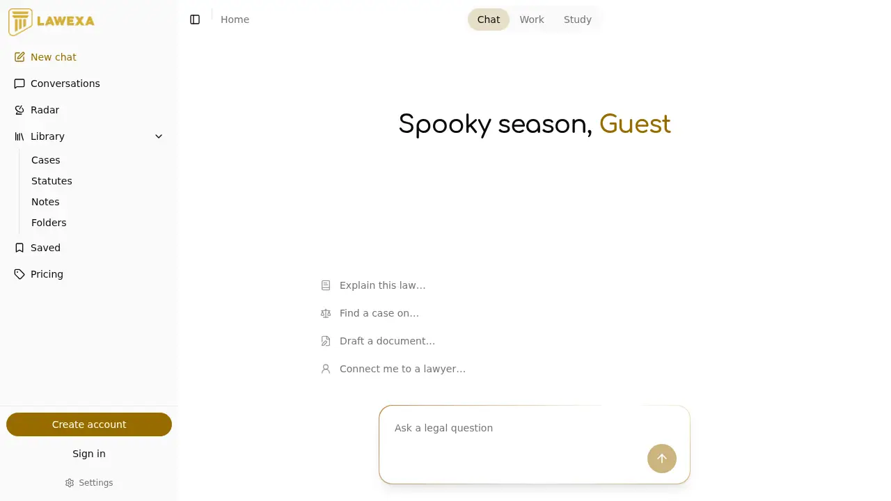 Screenshot of the lawexa.com website