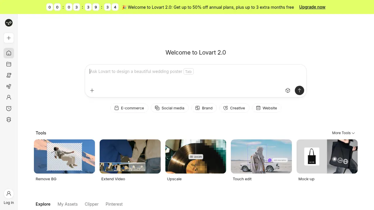 Screenshot of the lovart.ai website