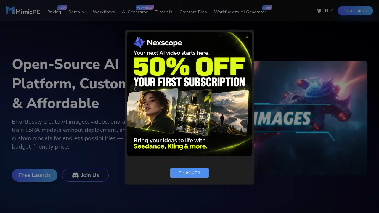 Screenshot of the mimicpc.com website