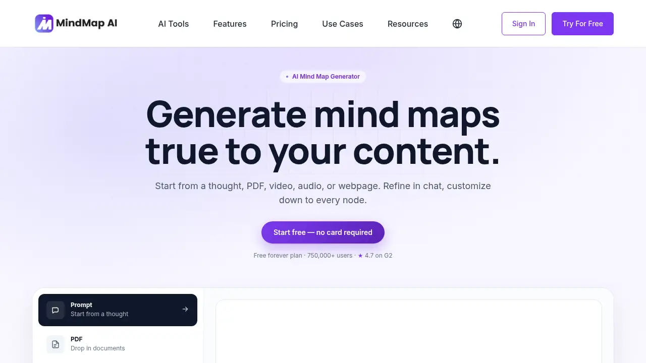 Screenshot of the mindmapai.app website
