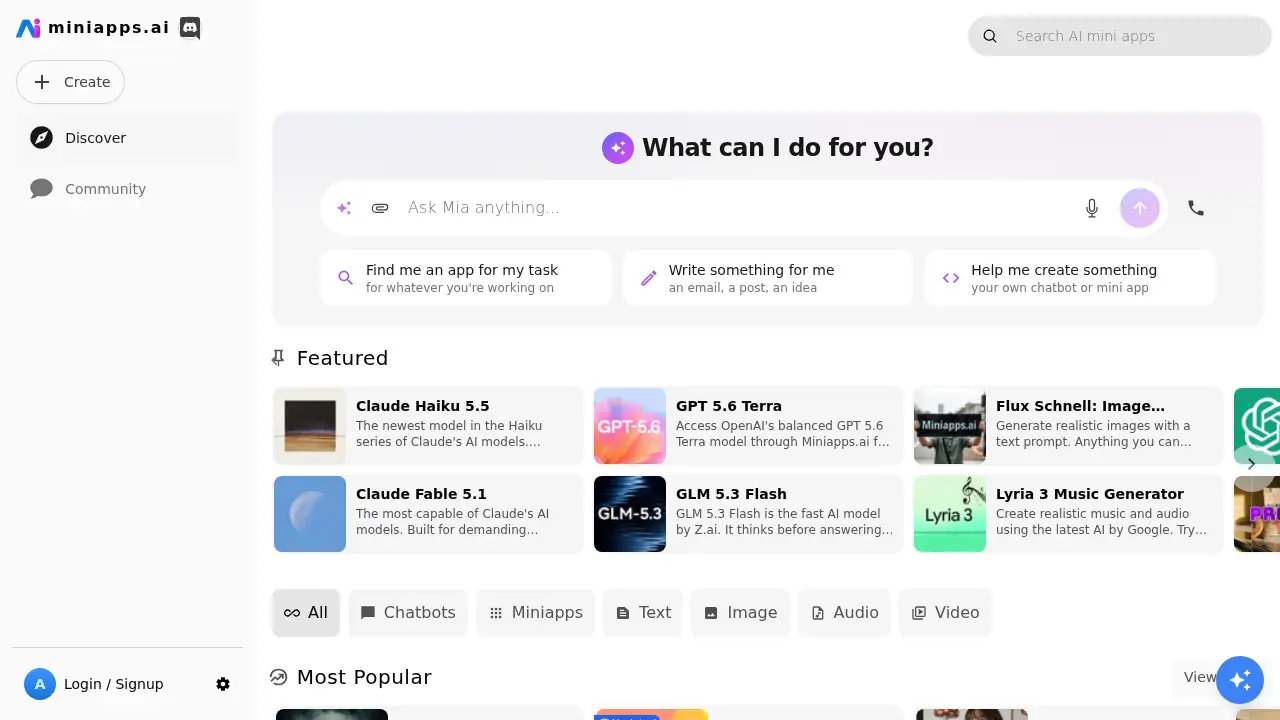 Screenshot of the miniapps.ai website