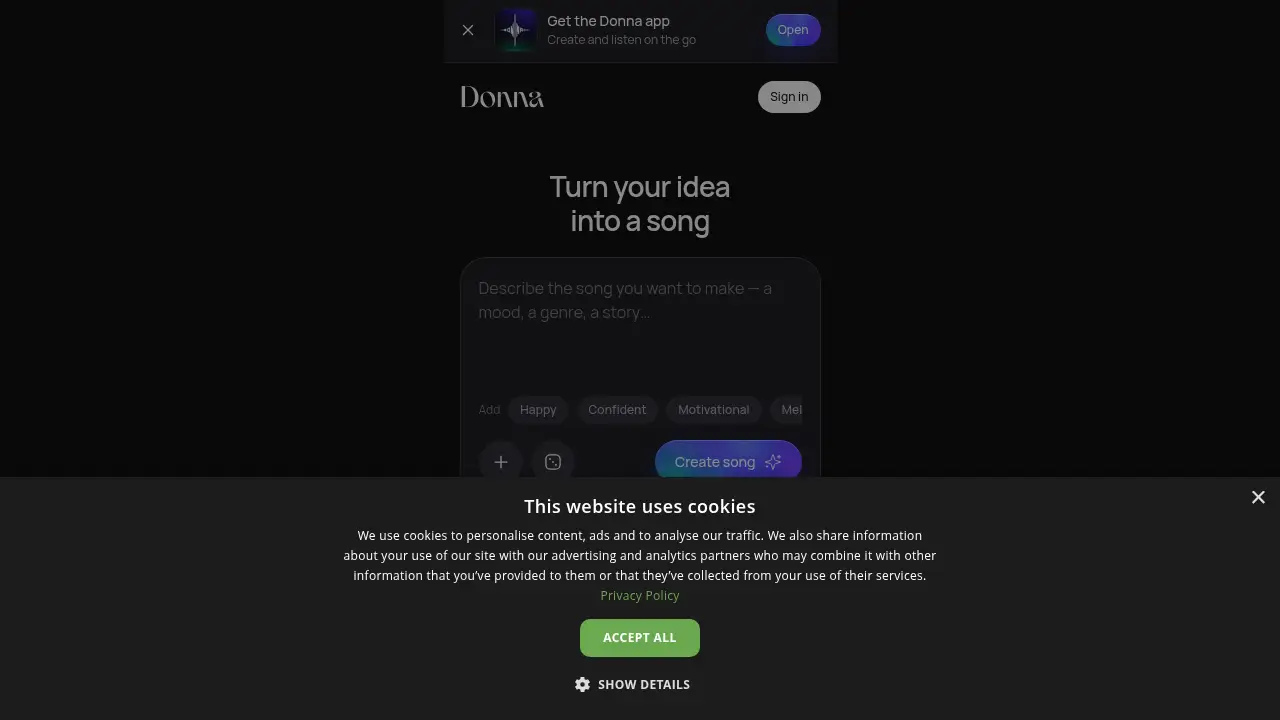Screenshot of the musicdonna.com website