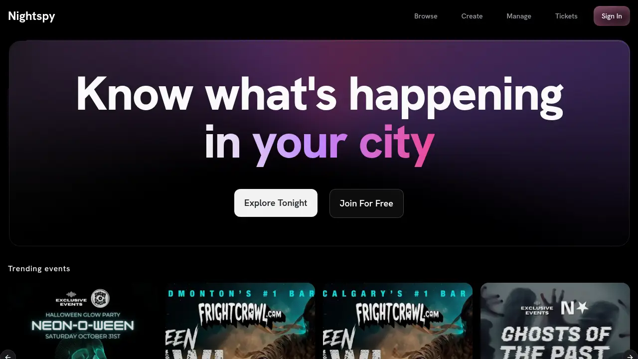 Screenshot of the nightspy.app website