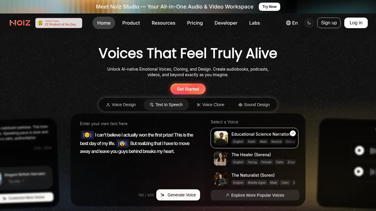 Screenshot of the noiz.ai website