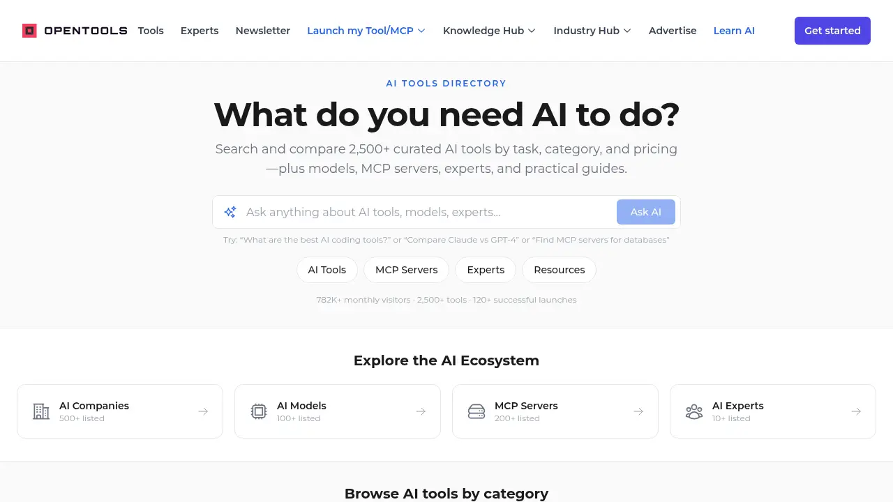 Capture d’écran du site opentools.ai