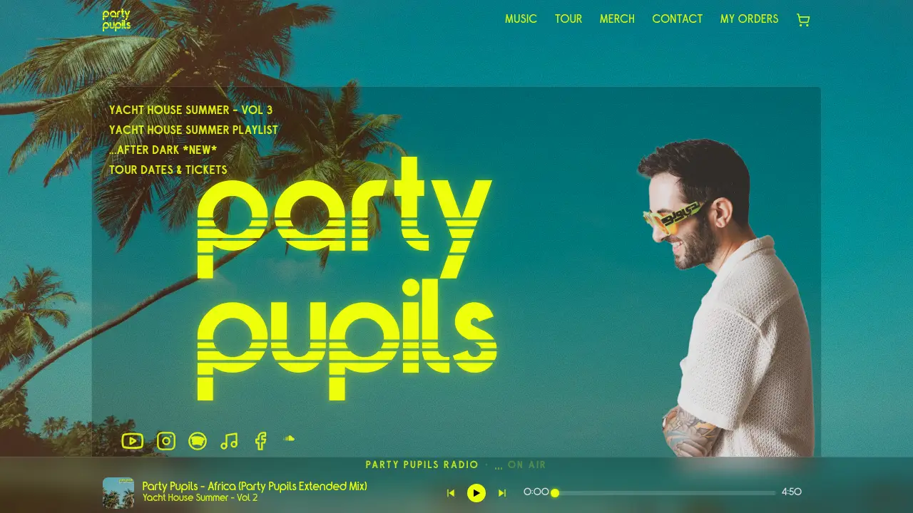 Screenshot of the partypupils.com website