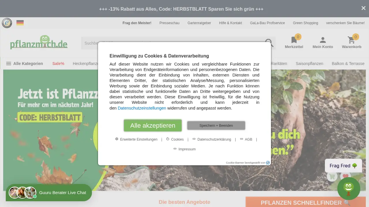 Captura de pantalla del sitio web pflanzmich.de