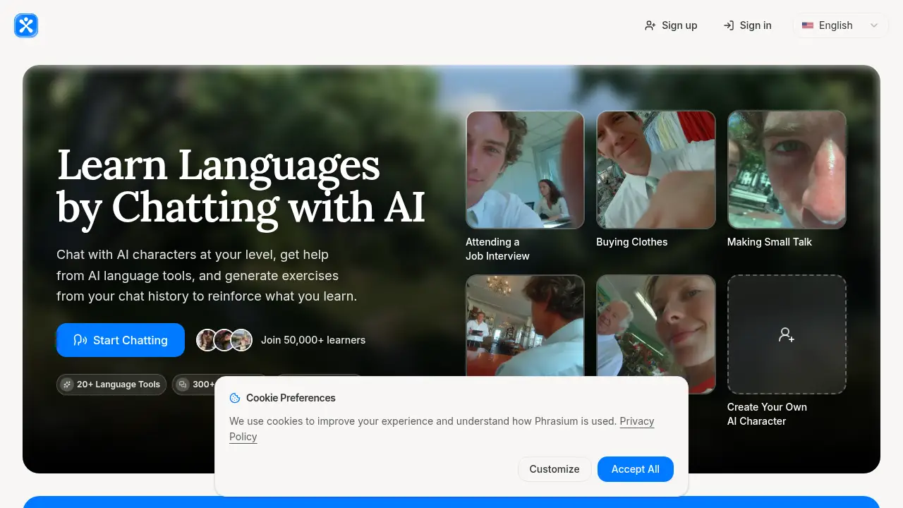 Screenshot of the phrasium.com website