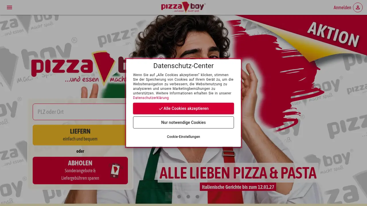 Screenshot of the pizzaboy.de website