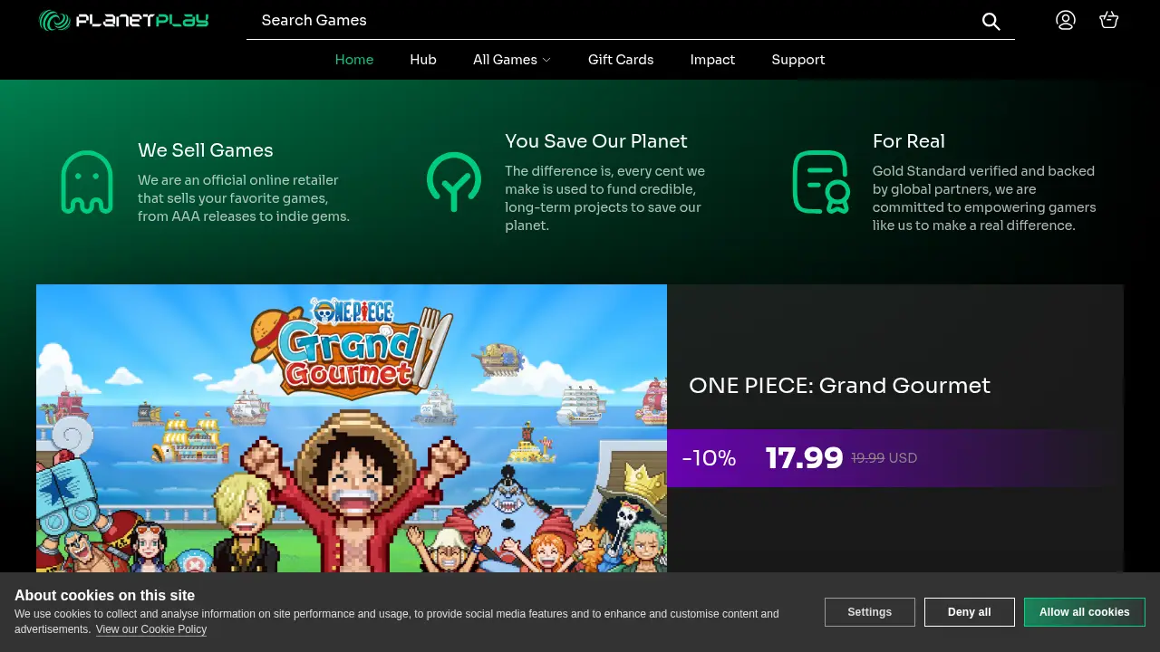 Screenshot of the planetplay.com website