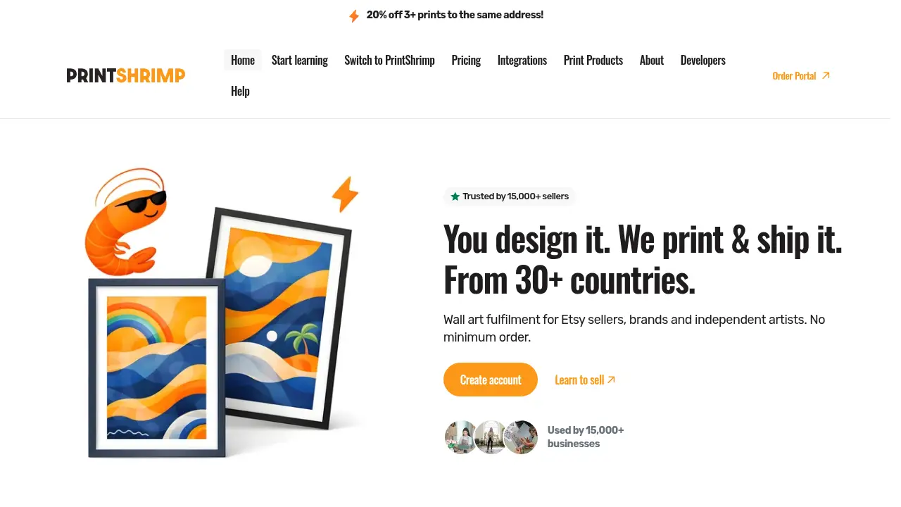 Screenshot of the printshrimp.com website