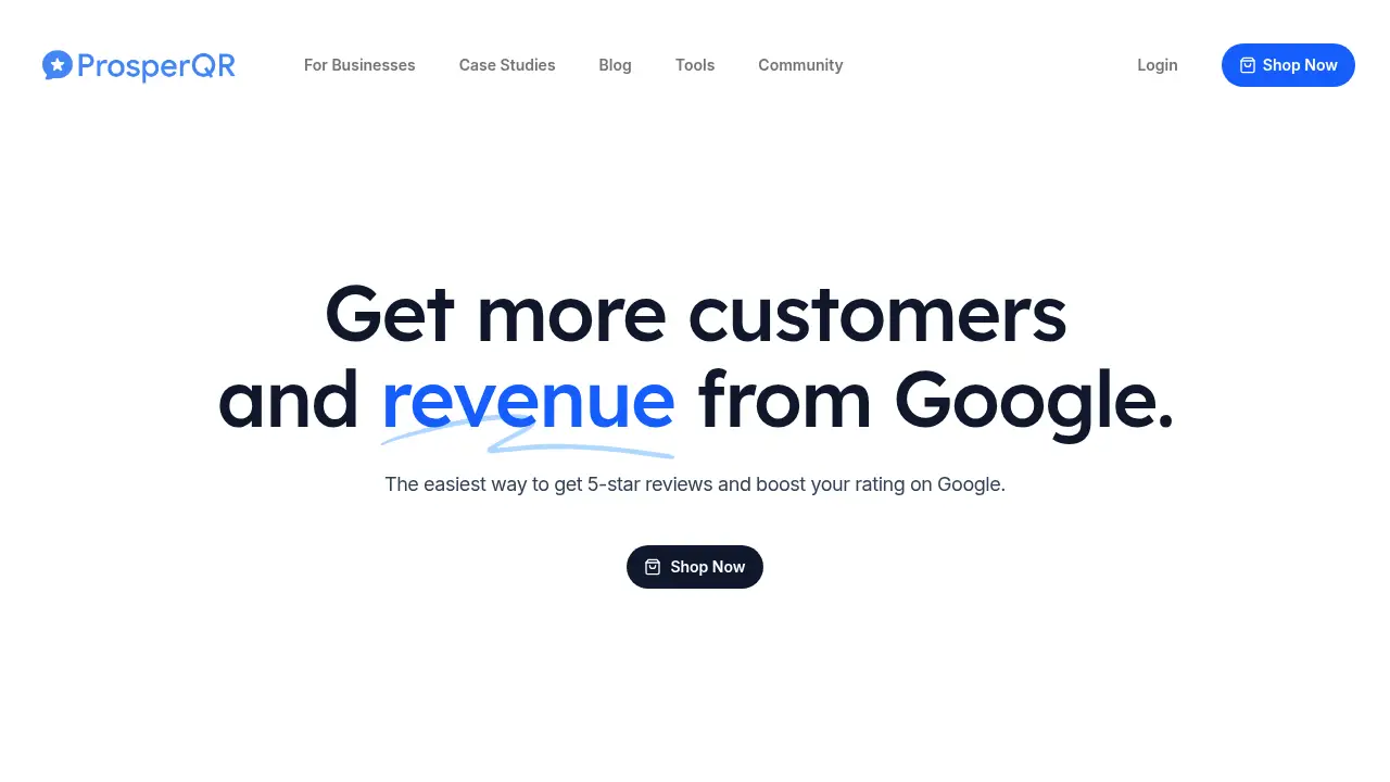Screenshot of the prosperqr.com website