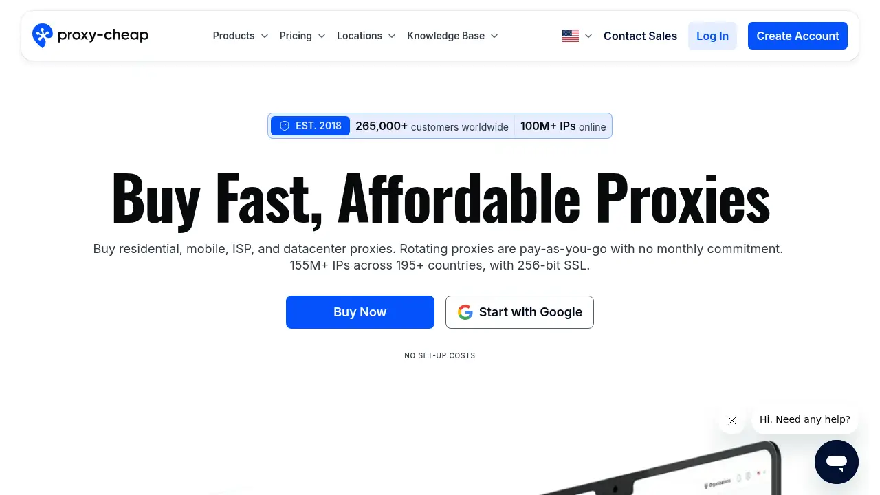 Screenshot of the proxy-cheap.com website