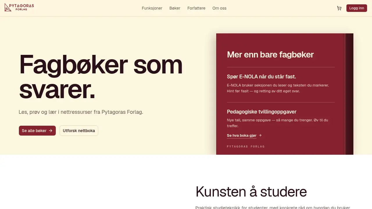 Screenshot of the pytagorasforlag.no website