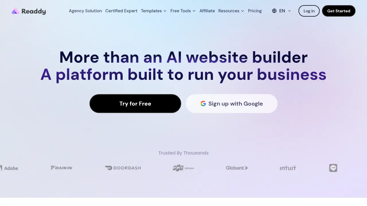Captura de pantalla del sitio web readdy.ai