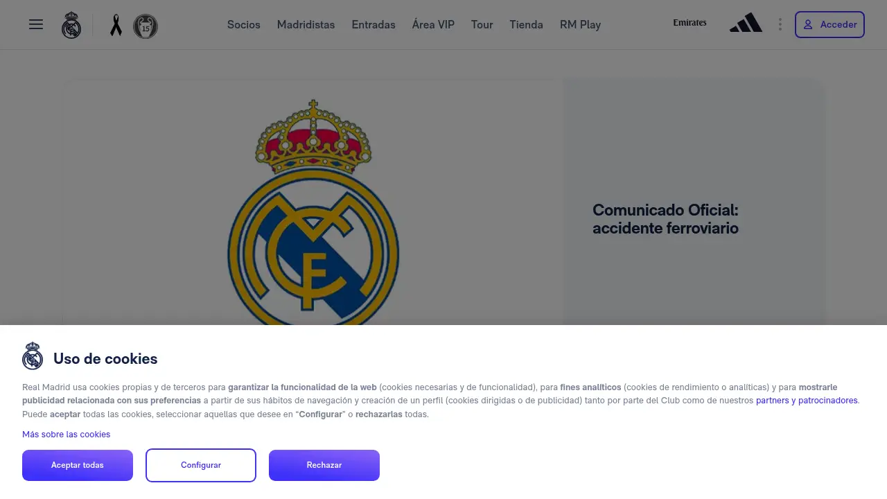 Screenshot of the realmadrid.com website