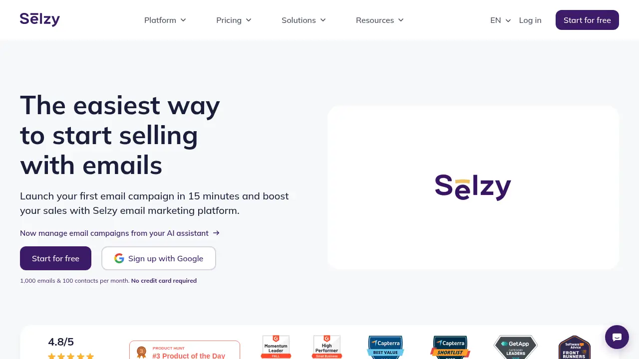 Screenshot of the selzy.com website