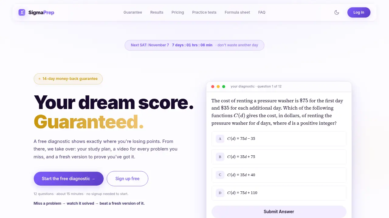 Screenshot of the sigmaprep.io website