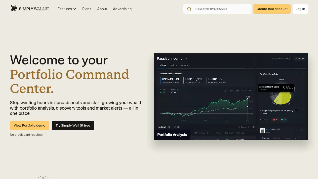 Screenshot of the simplywall.st website