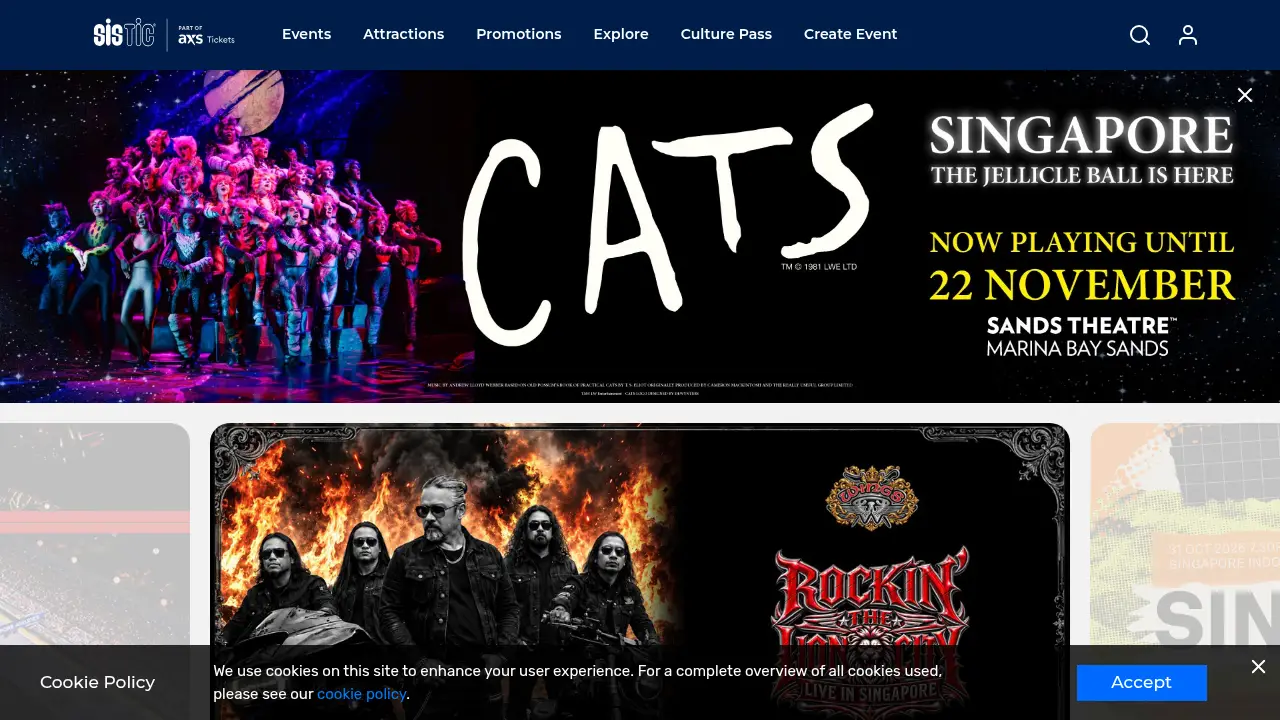 Screenshot of the sistic.com.sg website