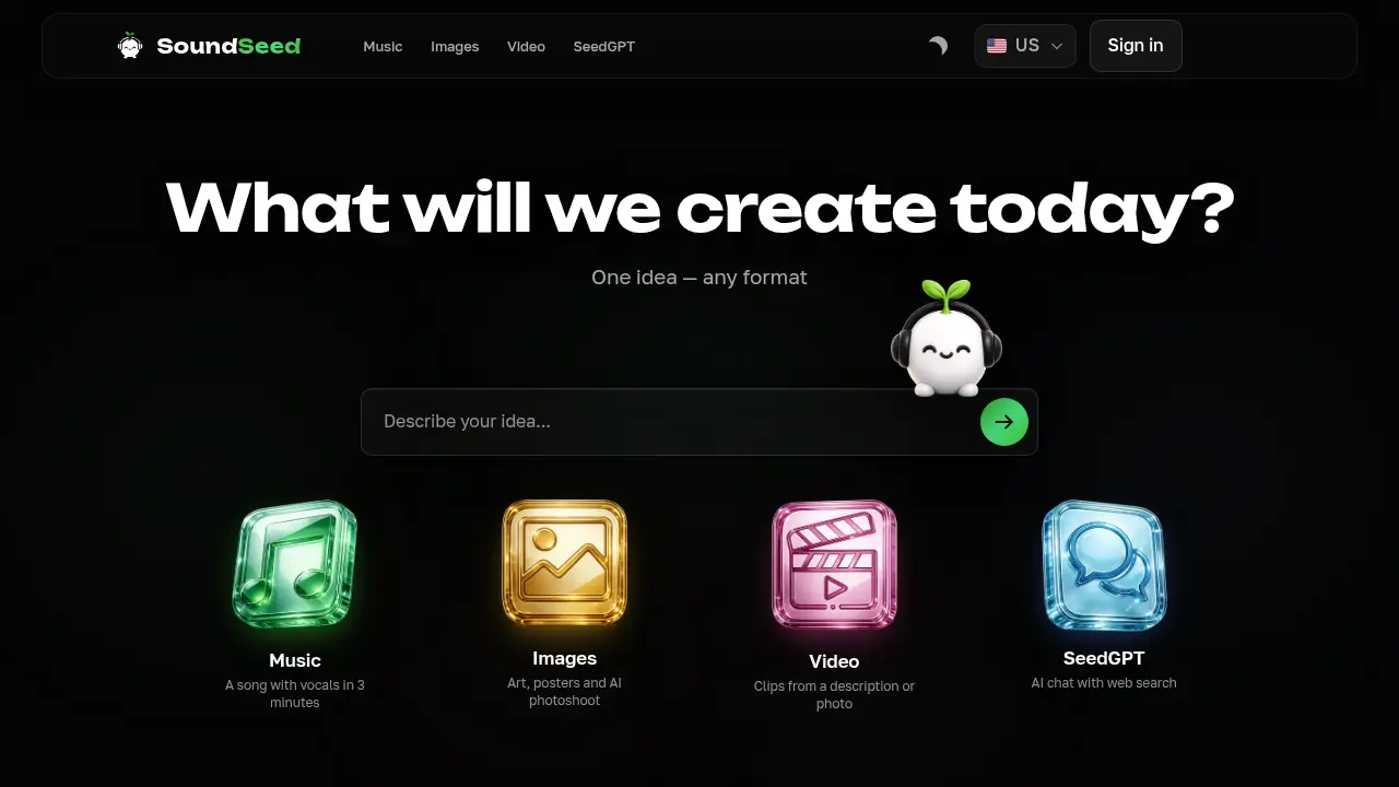 Screenshot of the soundseed.app website