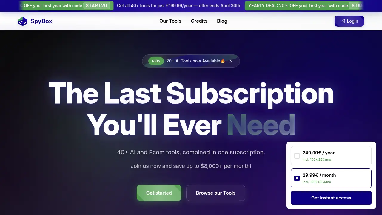 Screenshot of the spybox.io website
