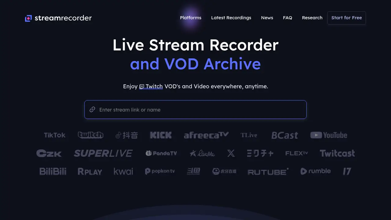Screenshot of the streamrecorder.io website