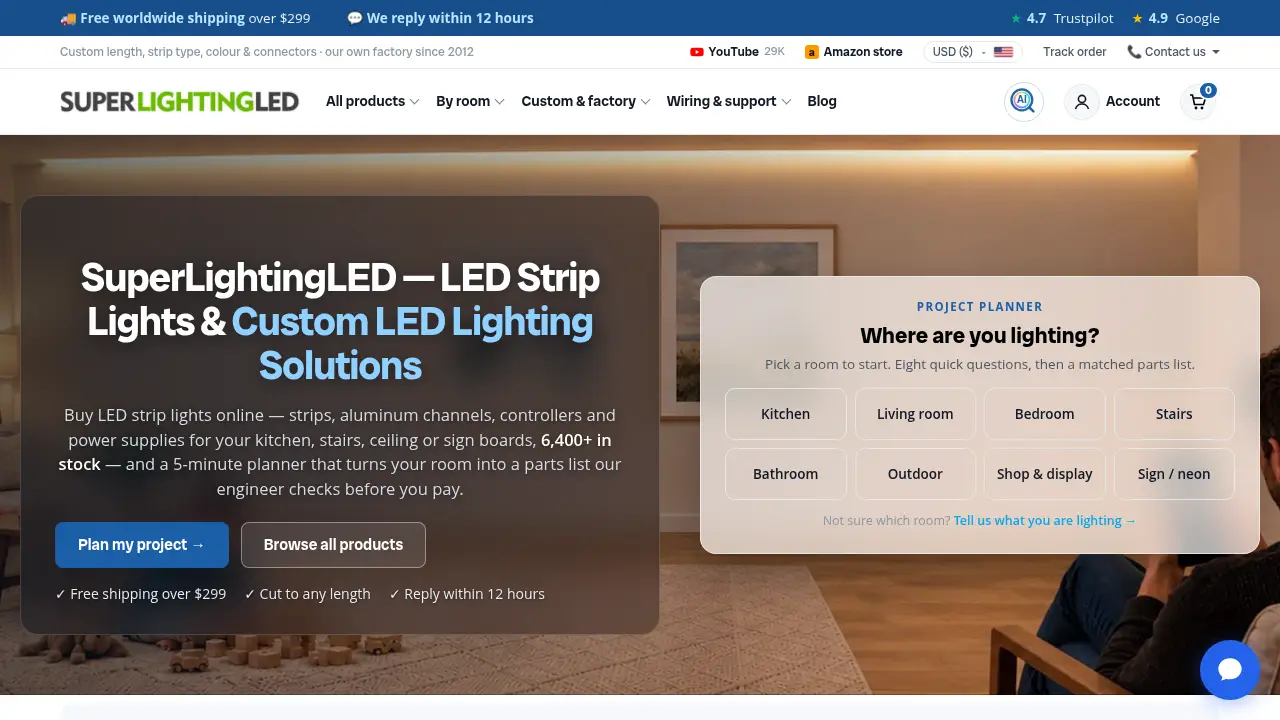Captura de pantalla del sitio web superlightingled.com