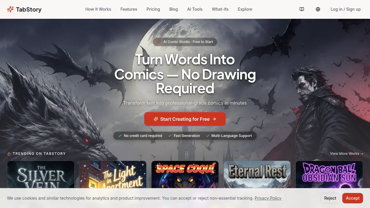 Screenshot of the tabstory.net website