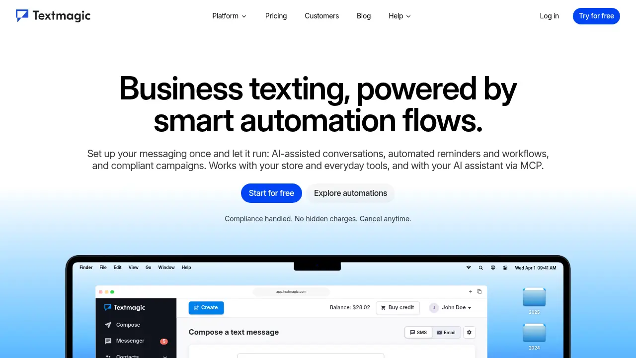 Screenshot of the textmagic.com website