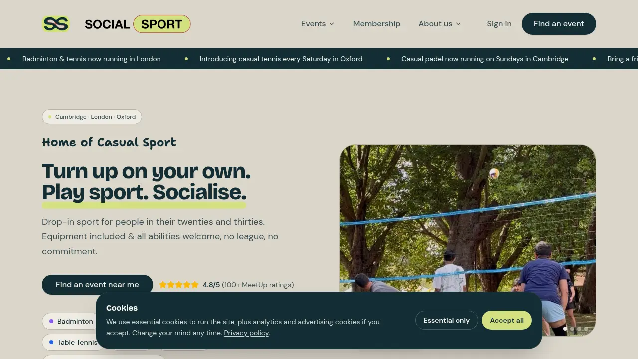 Screenshot of the thesocialsport.com website