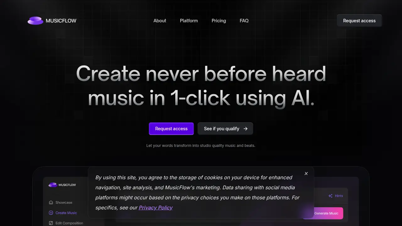 Screenshot of the trymusicflow.com website